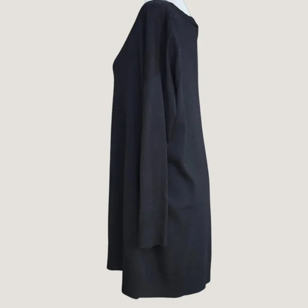 Eileen Fisher 100% Merino Wool Black Tunic Sweater | Women's M | Italian Yarn